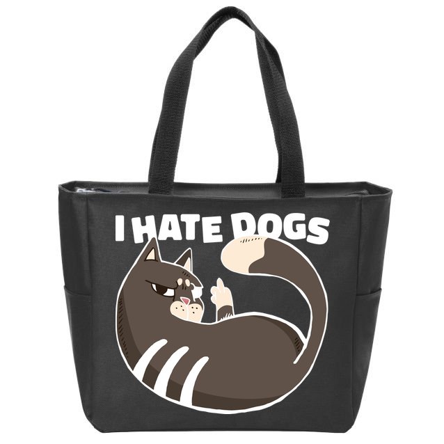 I Hate Dogs Cat Lover Funny Meme Zip Tote Bag
