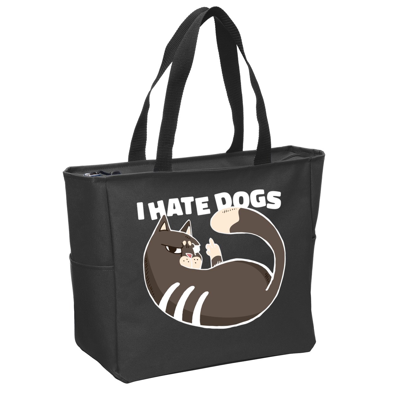 I Hate Dogs Cat Lover Funny Meme Zip Tote Bag