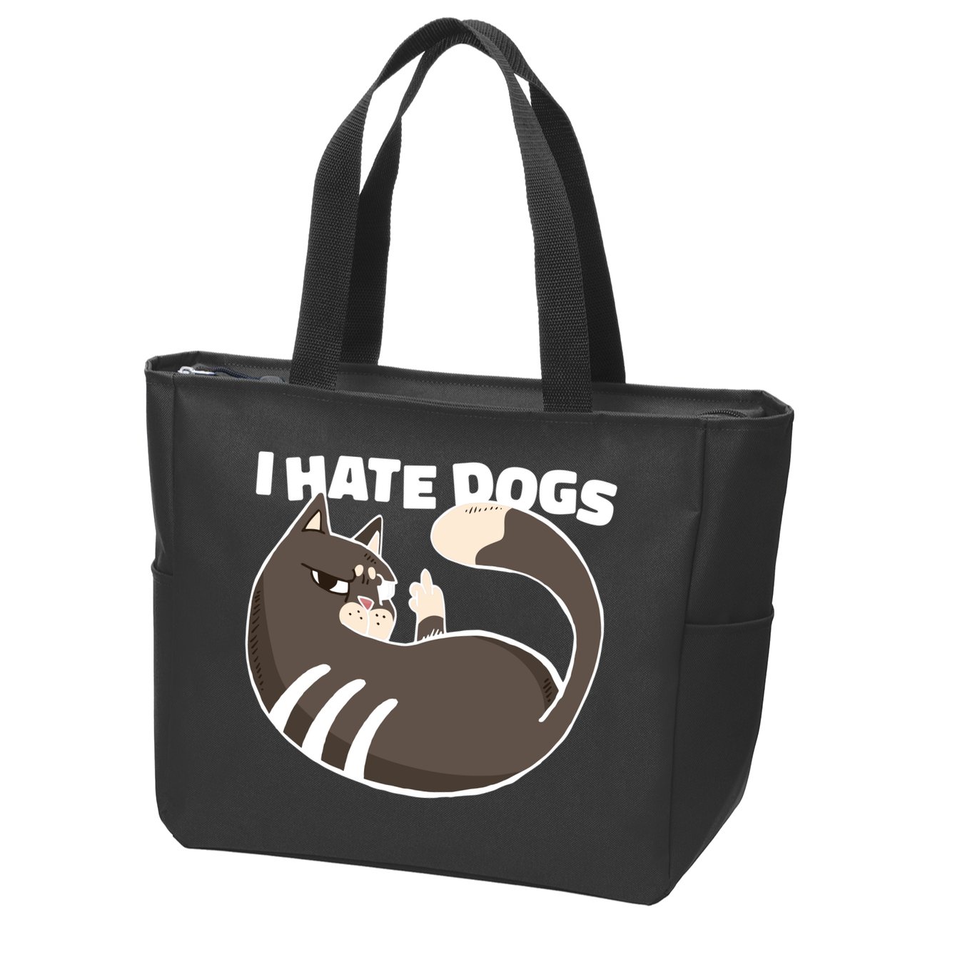 I Hate Dogs Cat Lover Funny Meme Zip Tote Bag
