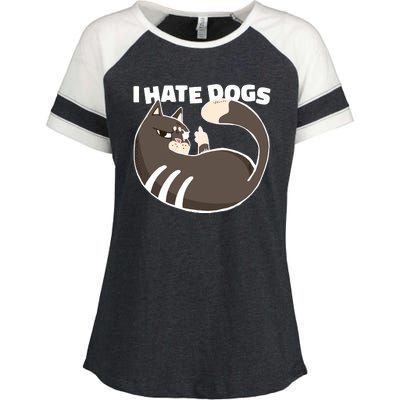 I Hate Dogs Cat Lover Funny Meme Enza Ladies Jersey Colorblock Tee