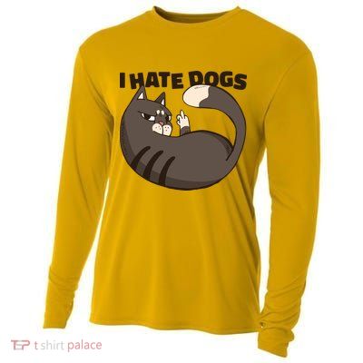 I Hate Dogs Cat Lover Funny Meme Cooling Performance Long Sleeve Crew