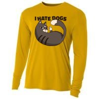 I Hate Dogs Cat Lover Funny Meme Cooling Performance Long Sleeve Crew