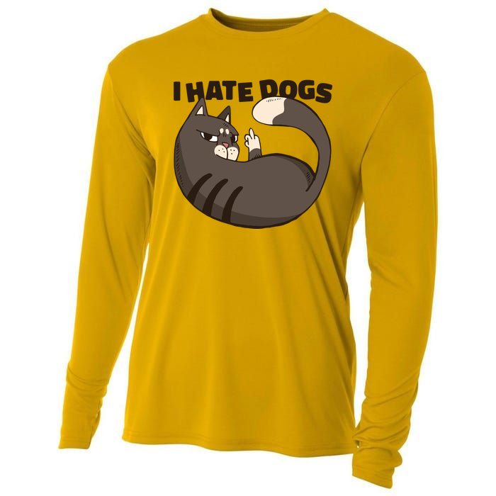 I Hate Dogs Cat Lover Funny Meme Cooling Performance Long Sleeve Crew