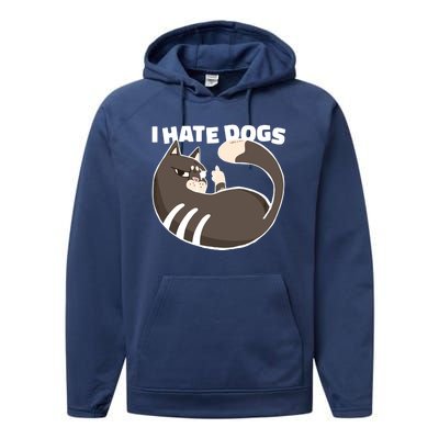 I Hate Dogs Cat Lover Funny Meme Performance Fleece Hoodie