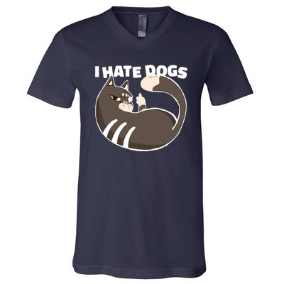 I Hate Dogs Cat Lover Funny Meme V-Neck T-Shirt