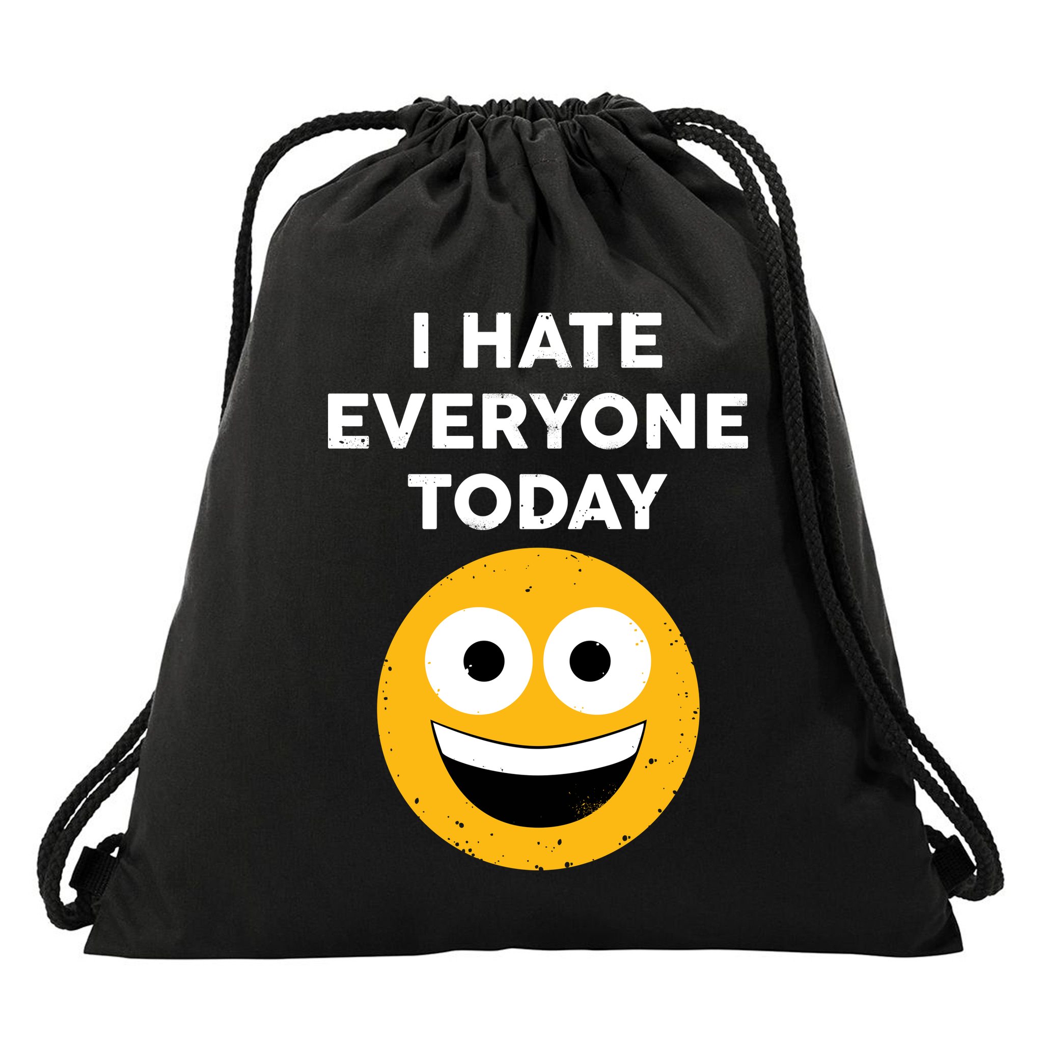 I Hate Everyone Today Smiley Emoji Drawstring Bag