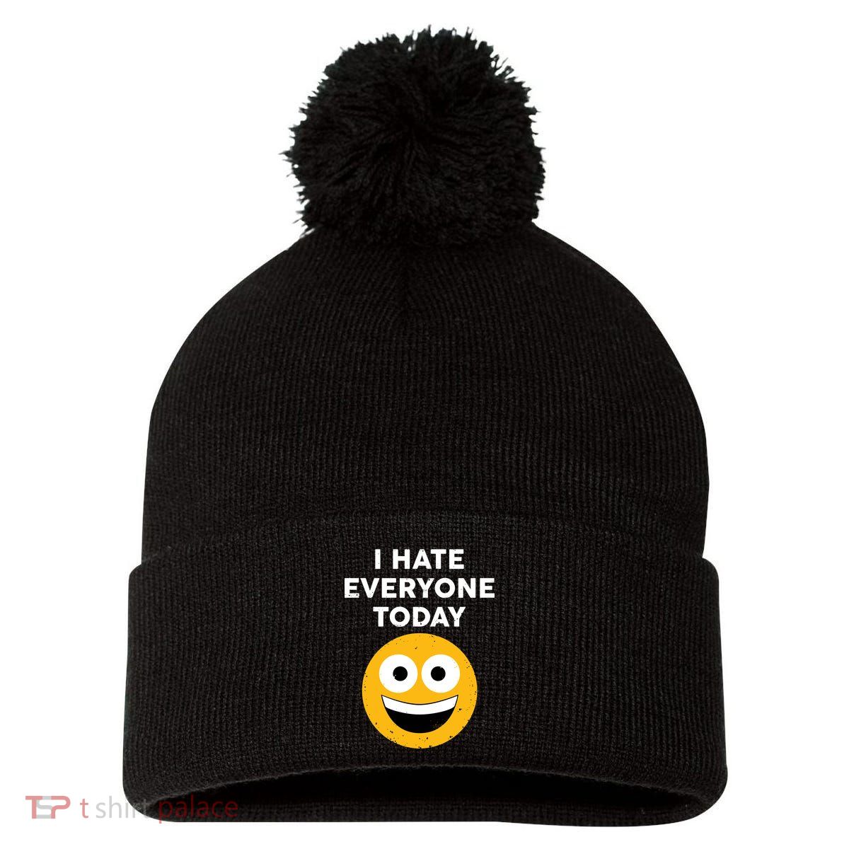I Hate Everyone Today Smiley Emoji Pom Pom 12in Knit Beanie
