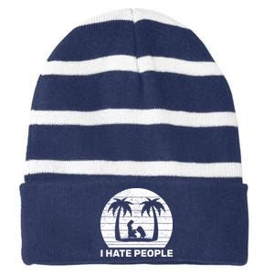 I Hate People Beach Bum Striped Beanie with Solid Band