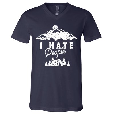 I Hate People Funny Camping Mountains  V-Neck T-Shirt