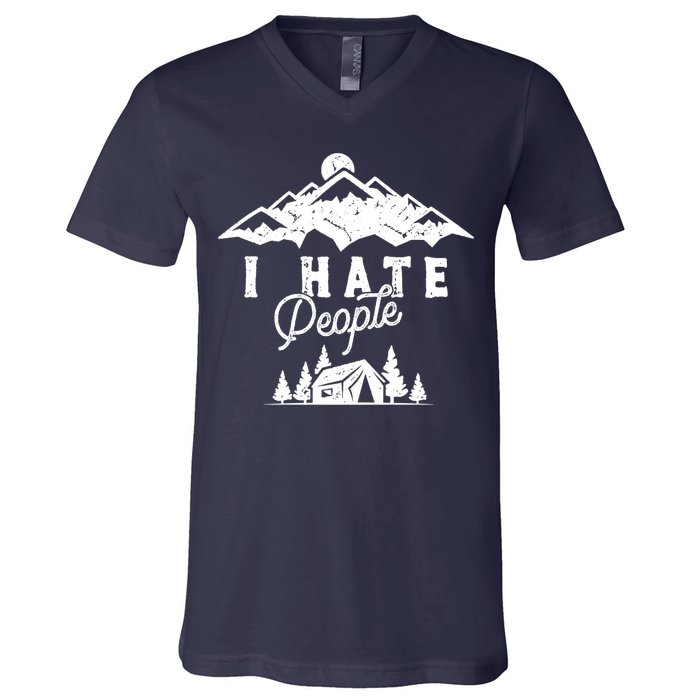 I Hate People Funny Camping Mountains  V-Neck T-Shirt