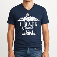 I Hate People Funny Camping Mountains  V-Neck T-Shirt