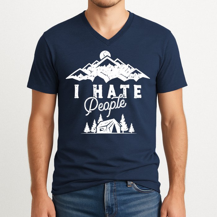 I Hate People Funny Camping Mountains  V-Neck T-Shirt