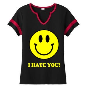 I Hate You Funny Smiley Face Emoji Ladies Halftime Notch Neck Tee