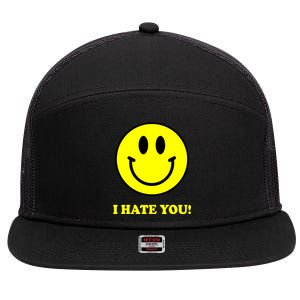 I Hate You Funny Smiley Face Emoji 7 Panel Mesh Trucker Snapback Hat