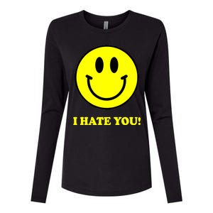 I Hate You Funny Smiley Face Emoji Womens Cotton Relaxed Long Sleeve T-Shirt