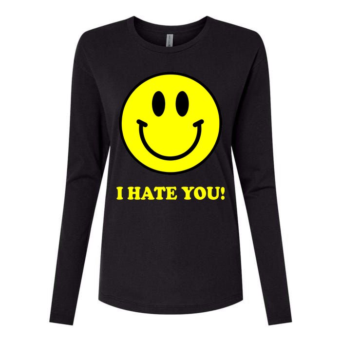 I Hate You Funny Smiley Face Emoji Womens Cotton Relaxed Long Sleeve T-Shirt