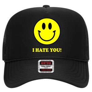 I Hate You Funny Smiley Face Emoji High Crown Mesh Back Trucker Hat