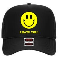 I Hate You Funny Smiley Face Emoji High Crown Mesh Back Trucker Hat