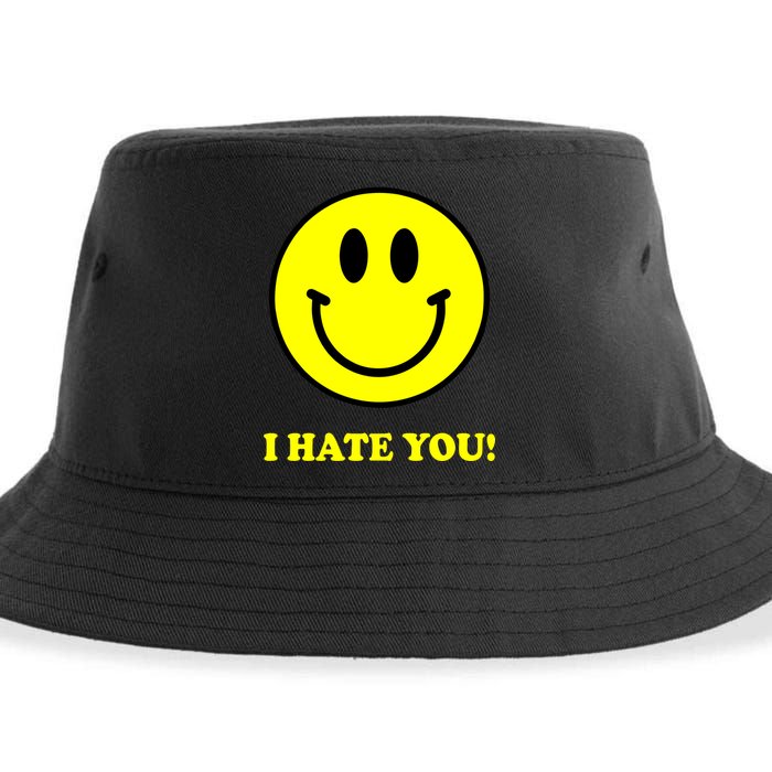 I Hate You Funny Smiley Face Emoji Sustainable Bucket Hat