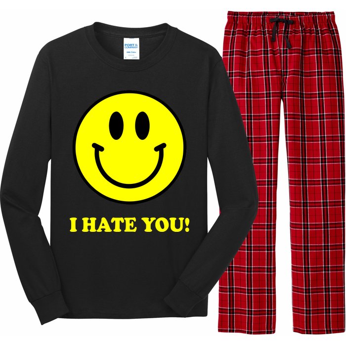 I Hate You Funny Smiley Face Emoji Long Sleeve Pajama Set