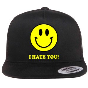 I Hate You Funny Smiley Face Emoji Flat Bill Trucker Hat