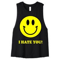 I Hate You Funny Smiley Face Emoji Women's Racerback Cropped Tank