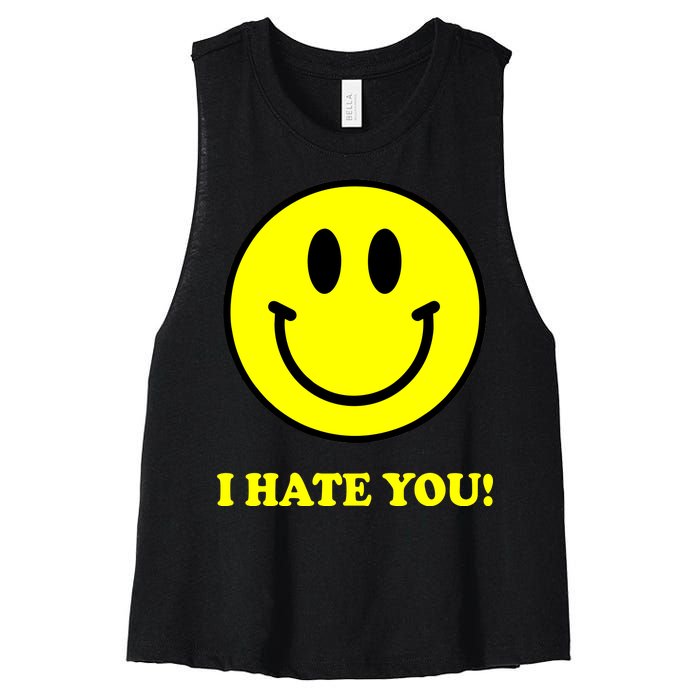 I Hate You Funny Smiley Face Emoji Women's Racerback Cropped Tank