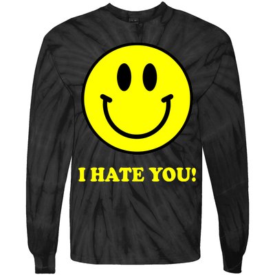 I Hate You Funny Smiley Face Emoji Tie-Dye Long Sleeve Shirt