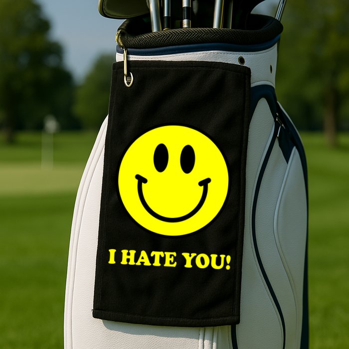 I Hate You Funny Smiley Face Emoji Golf Towel