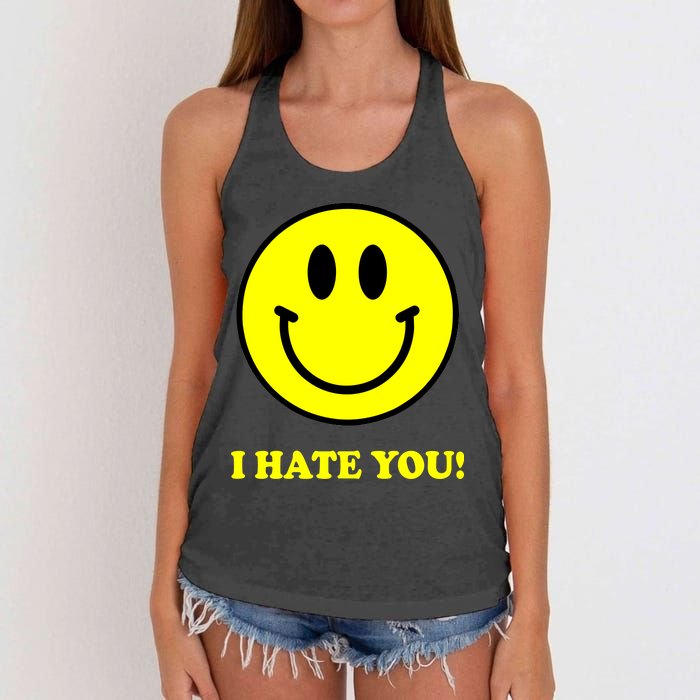 I Hate You Funny Smiley Face Emoji Women's Knotted Racerback Tank