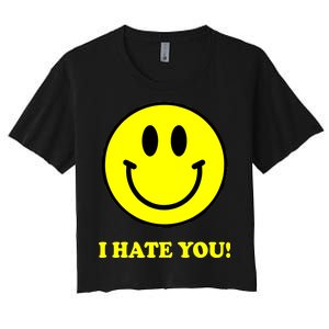 I Hate You Funny Smiley Face Emoji Women's Crop Top Tee