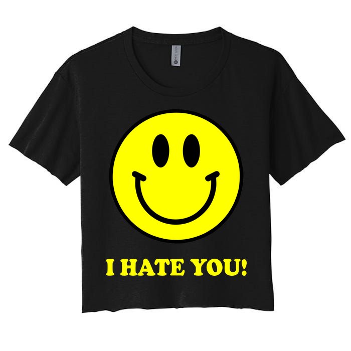 I Hate You Funny Smiley Face Emoji Women's Crop Top Tee