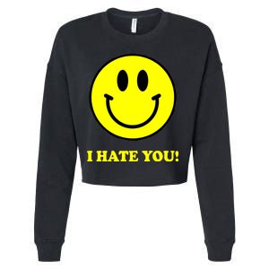 I Hate You Funny Smiley Face Emoji Cropped Pullover Crew