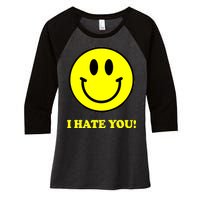 I Hate You Funny Smiley Face Emoji Women's Tri-Blend 3/4-Sleeve Raglan Shirt