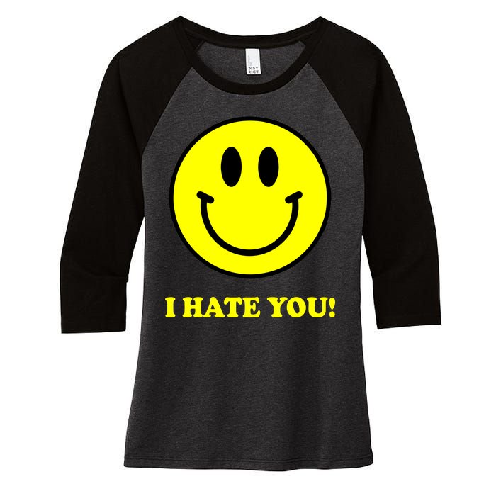 I Hate You Funny Smiley Face Emoji Women's Tri-Blend 3/4-Sleeve Raglan Shirt