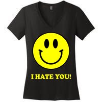 I Hate You Funny Smiley Face Emoji Women's V-Neck T-Shirt