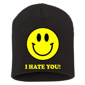 I Hate You Funny Smiley Face Emoji Short Acrylic Beanie