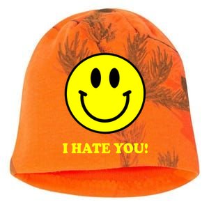 I Hate You Funny Smiley Face Emoji Kati - Camo Knit Beanie