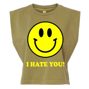 I Hate You Funny Smiley Face Emoji Garment-Dyed Women's Muscle Tee