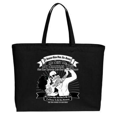 I Have A My Smartass Tattooed Wife  Cotton Canvas Jumbo Tote