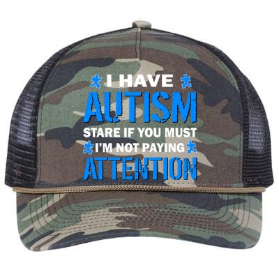 I Have Autism Stare If You Must I'm Not Paying Attention Retro Rope Trucker Hat Cap