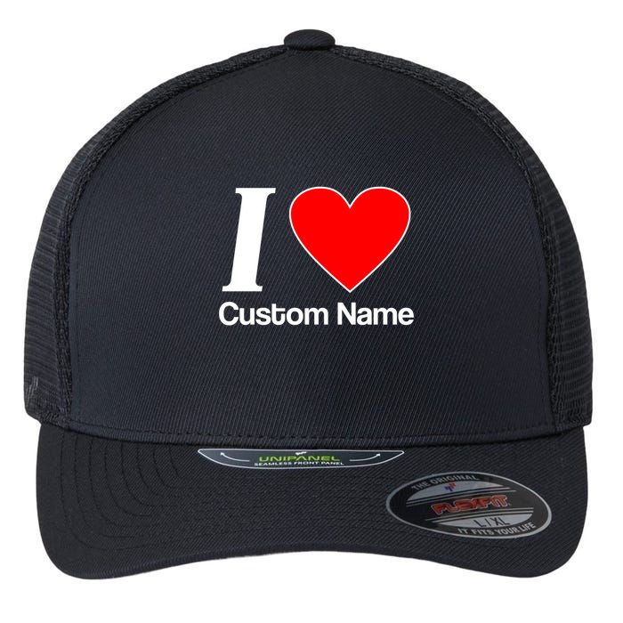 I Heart Custom Name Text Personalize Flexfit Unipanel Trucker Cap