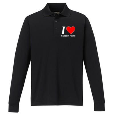 I Heart Custom Name Text Personalize Performance Long Sleeve Polo