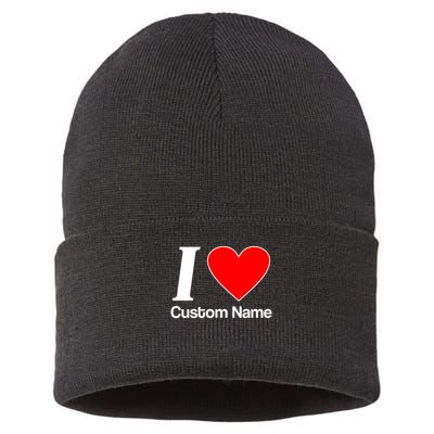 I Heart Custom Name Text Personalize Sustainable Knit Beanie