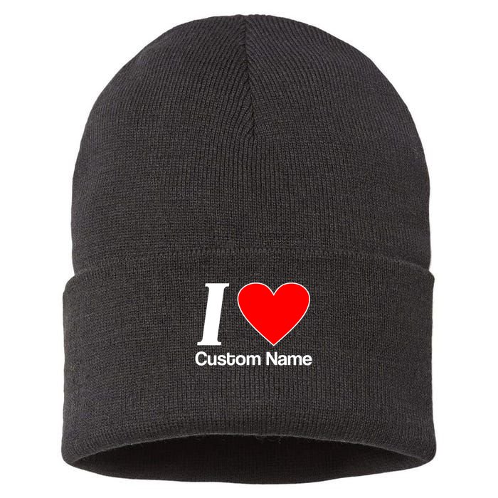 I Heart Custom Name Text Personalize Sustainable Knit Beanie