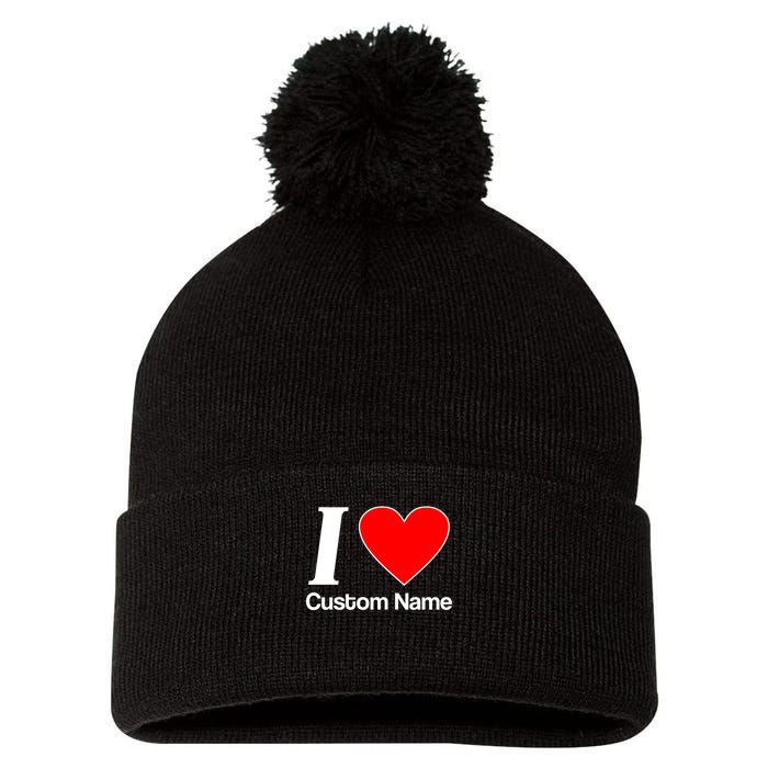 I Heart Custom Name Text Personalize Pom Pom 12in Knit Beanie