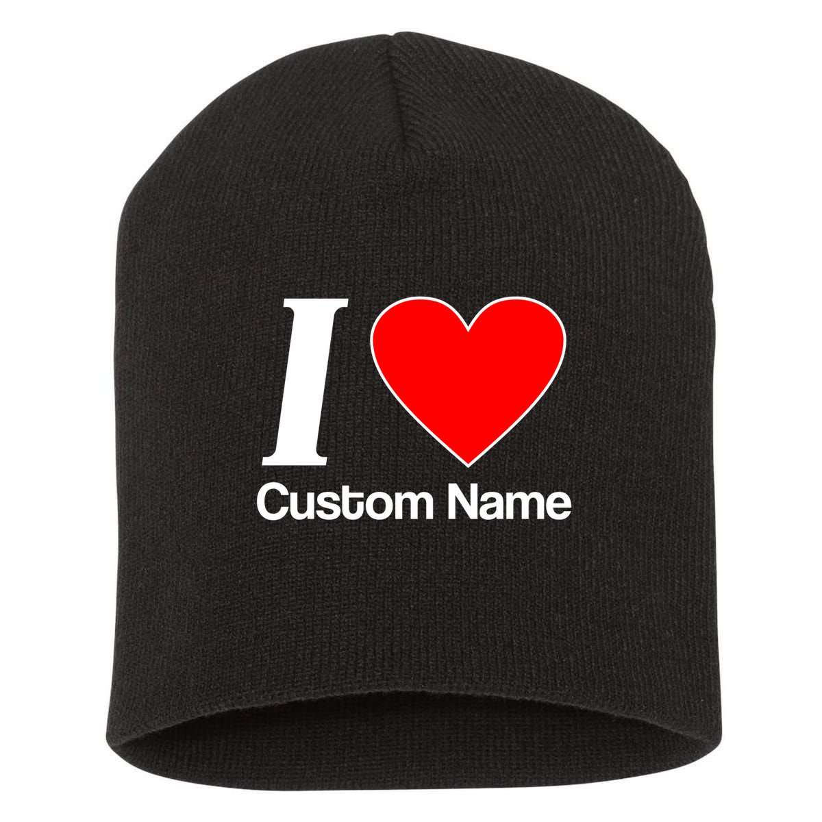 I Heart Custom Name Text Personalize Short Acrylic Beanie