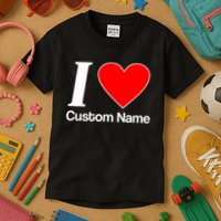 I Heart Custom Name Text Personalize Kids T-Shirt