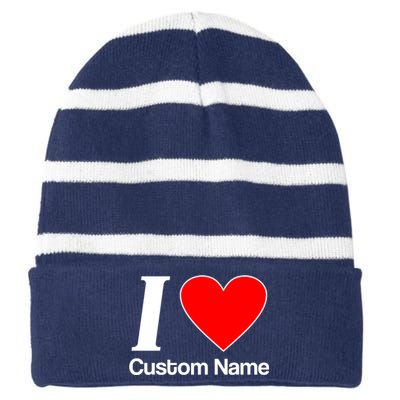 I Heart Custom Name Text Personalize Striped Beanie with Solid Band