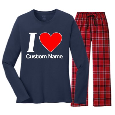 I Heart Custom Name Text Personalize Women's Long Sleeve Flannel Pajama Set 